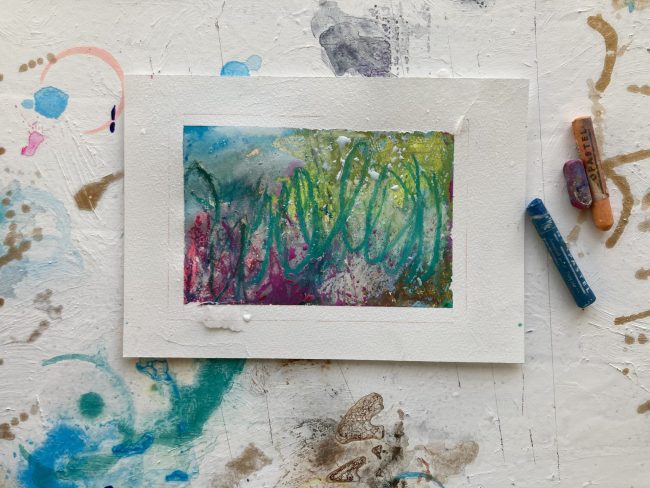 「drawing0220＃1 春の匂い、草の色」<br>2023<br>watercolor,oilpastel on canvas